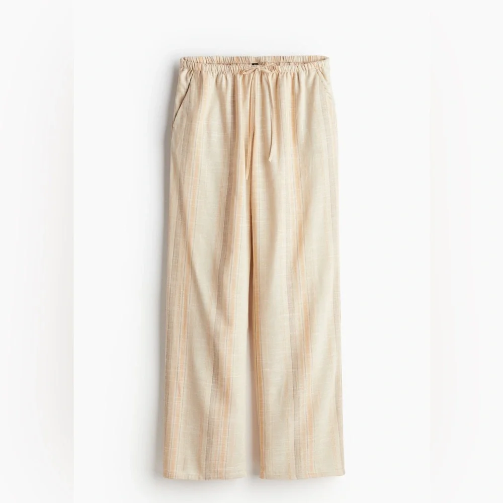 H&M Divided | Linen-Blend Pull-on Pants | XS | Beige/Striped | NWT